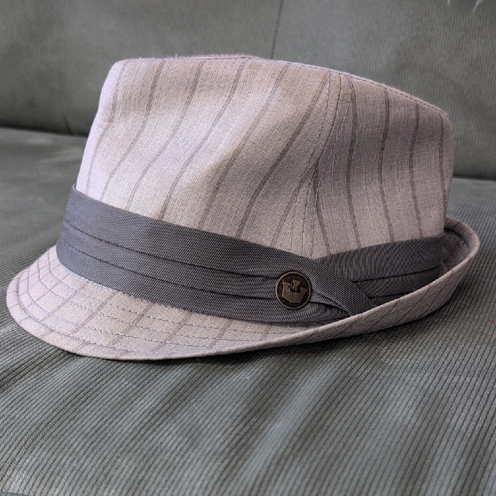 Light Gray Pinstripe Fedora Hat with Dark Gray Band